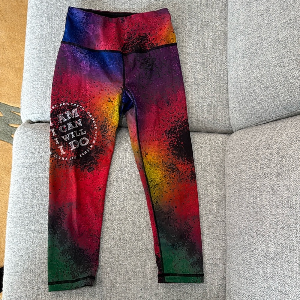 Kali capri length leggings. XS. I Am, I Can, I Will, I Do. Rainbow!